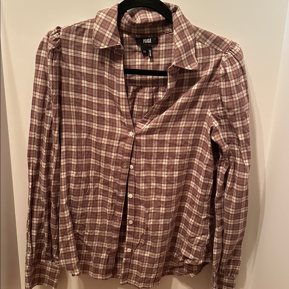PAIGE Burgundy and White Plaid Shirt